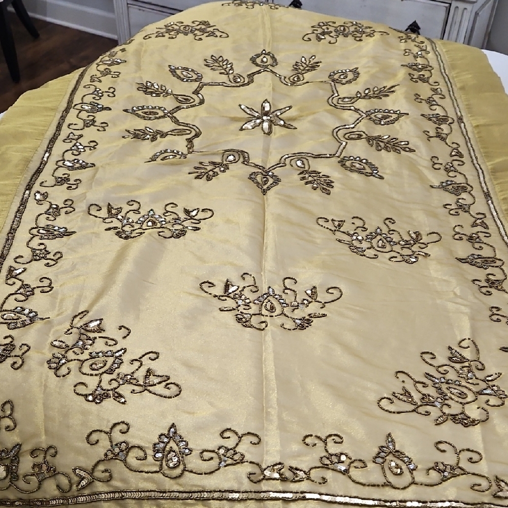 Elegant Gold Embroidered Table Runner